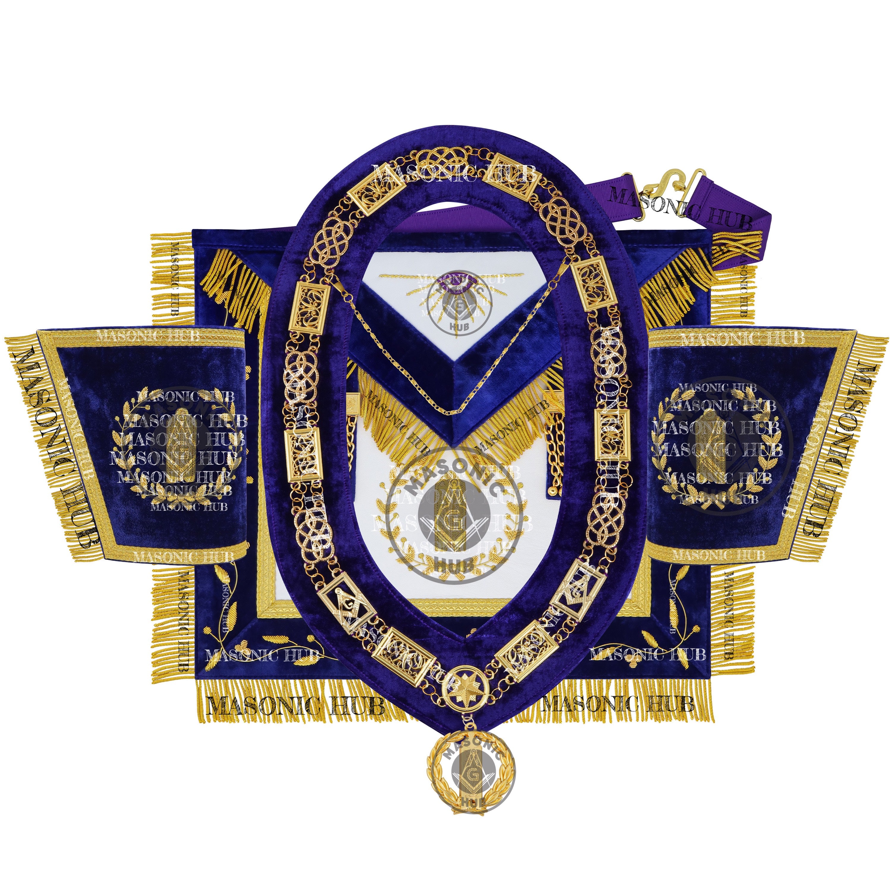Masonic Grand Lodge Junior Warden Regalia Set – Hand Embroidered Lambskin Apron