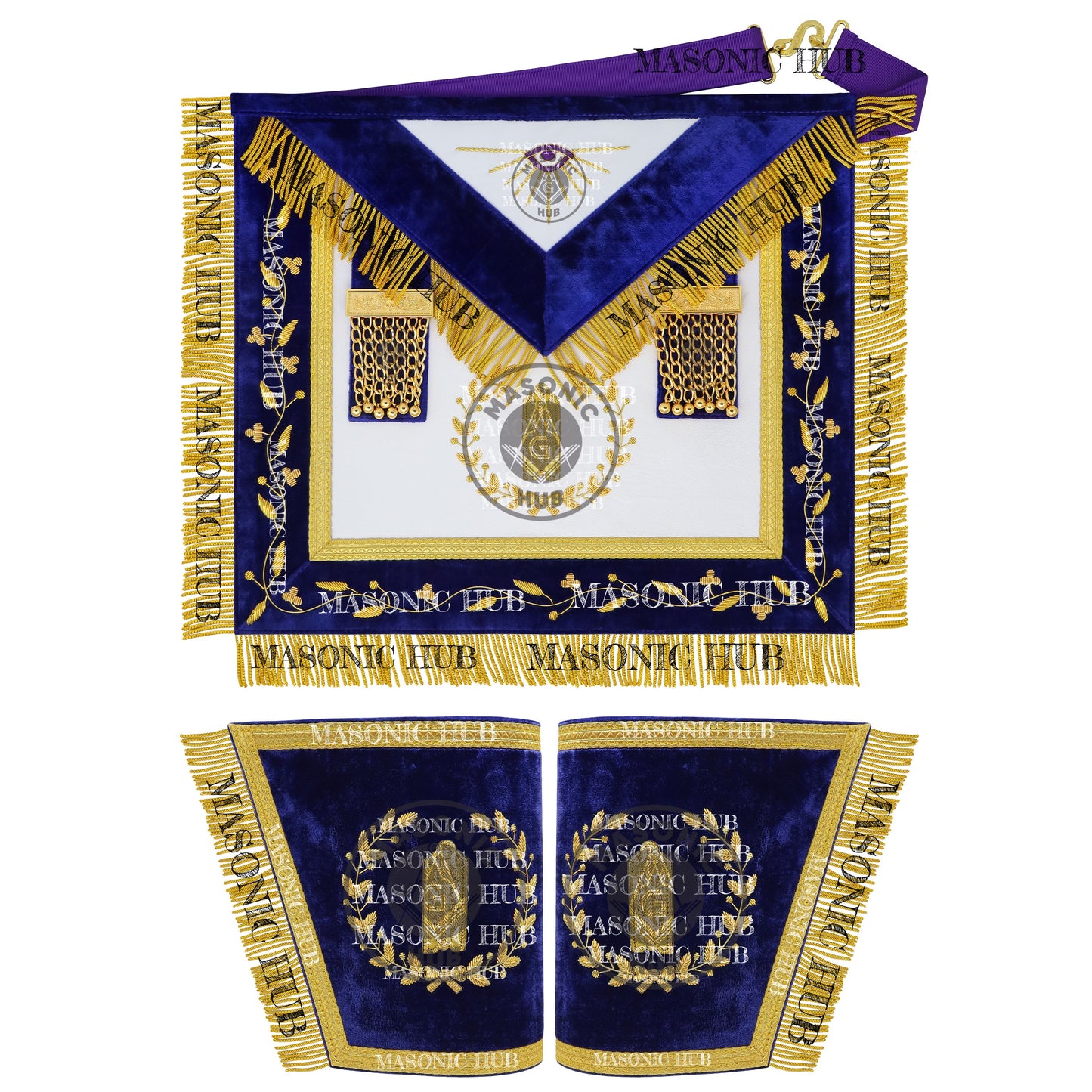 Masonic Grand Lodge Junior Warden Regalia Set – Hand Embroidered Lambskin Apron