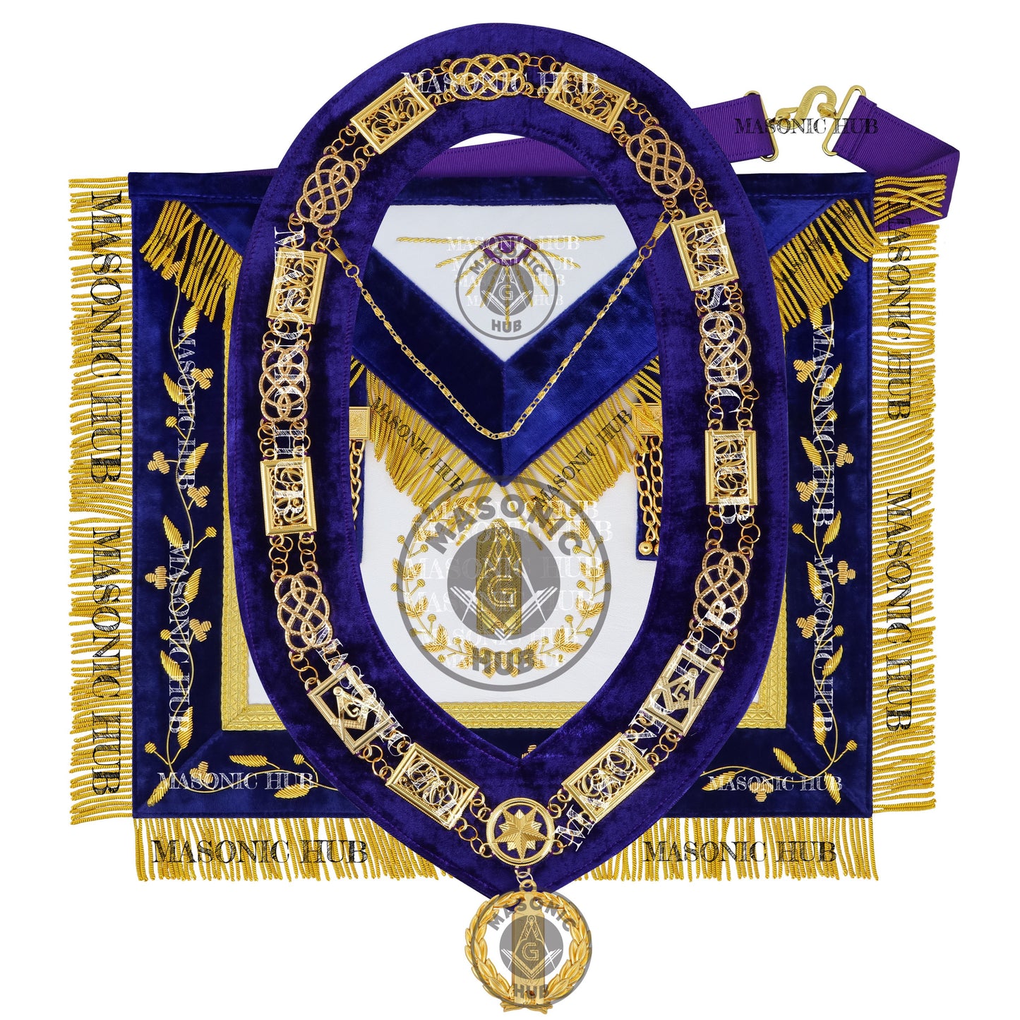 Masonic Grand Lodge Junior Warden Regalia Set – Hand Embroidered Lambskin Apron