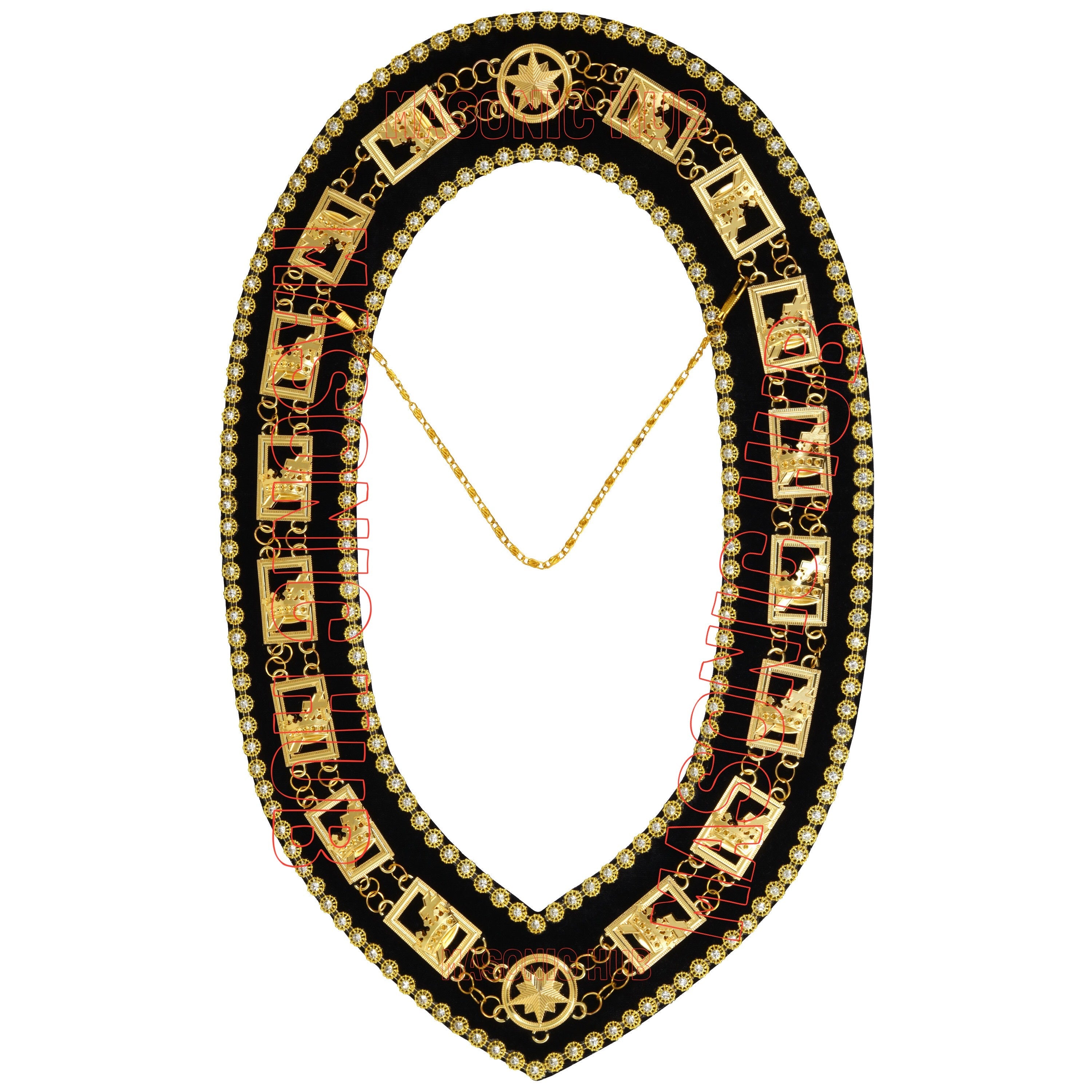 Masonic Knights Templar Commandery Chain Collar - Gold Plated with Rhinestones Masonic Hub