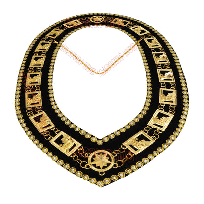 Masonic Knights Templar Commandery Chain Collar - Gold Plated with Rhinestones