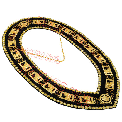 Masonic Knights Templar Commandery Chain Collar - Gold Plated with Rhinestones