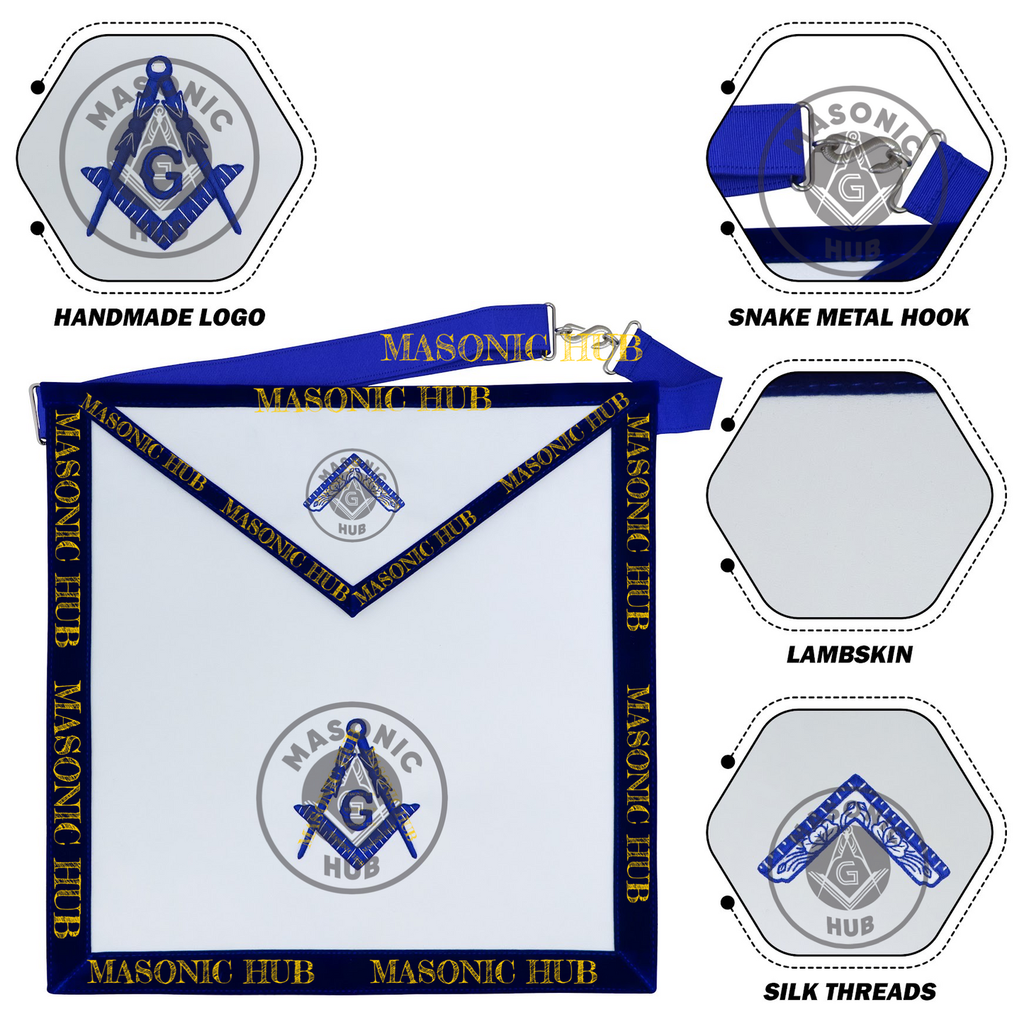 Freemason Worshipful Master Apron – Texas Regulation Blue Lodge Officer Apron
