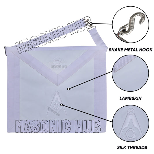 MASONIC ALL WHITE HAND EMBROIDERED MASTER MASON 100% LAMBSKIN APRON