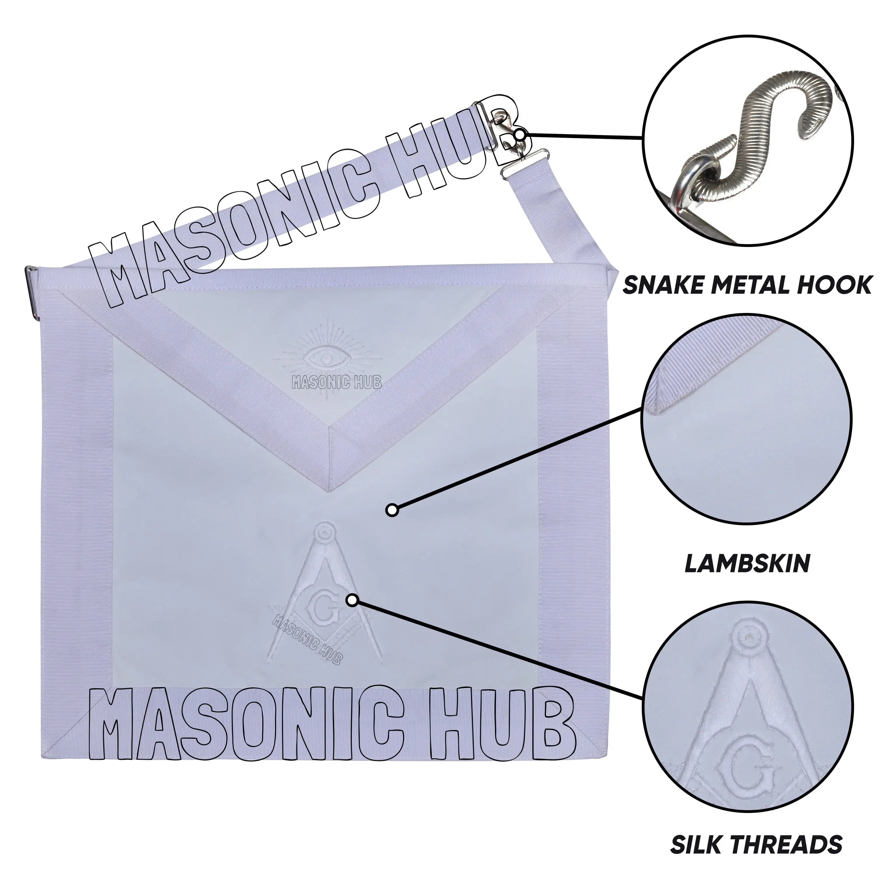 Masonic All-White Hand-Embroidered Master Mason Apron &amp; Plain White Gloves Masonic Hub