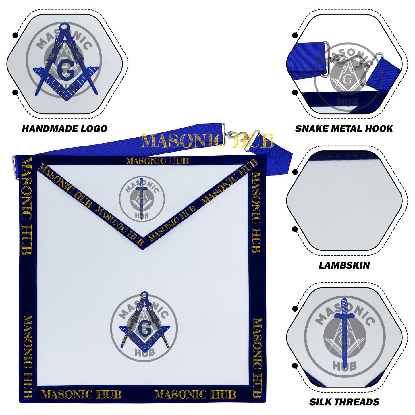Freemason Tyler Apron – Texas Regulation Blue Lodge Officer Apron