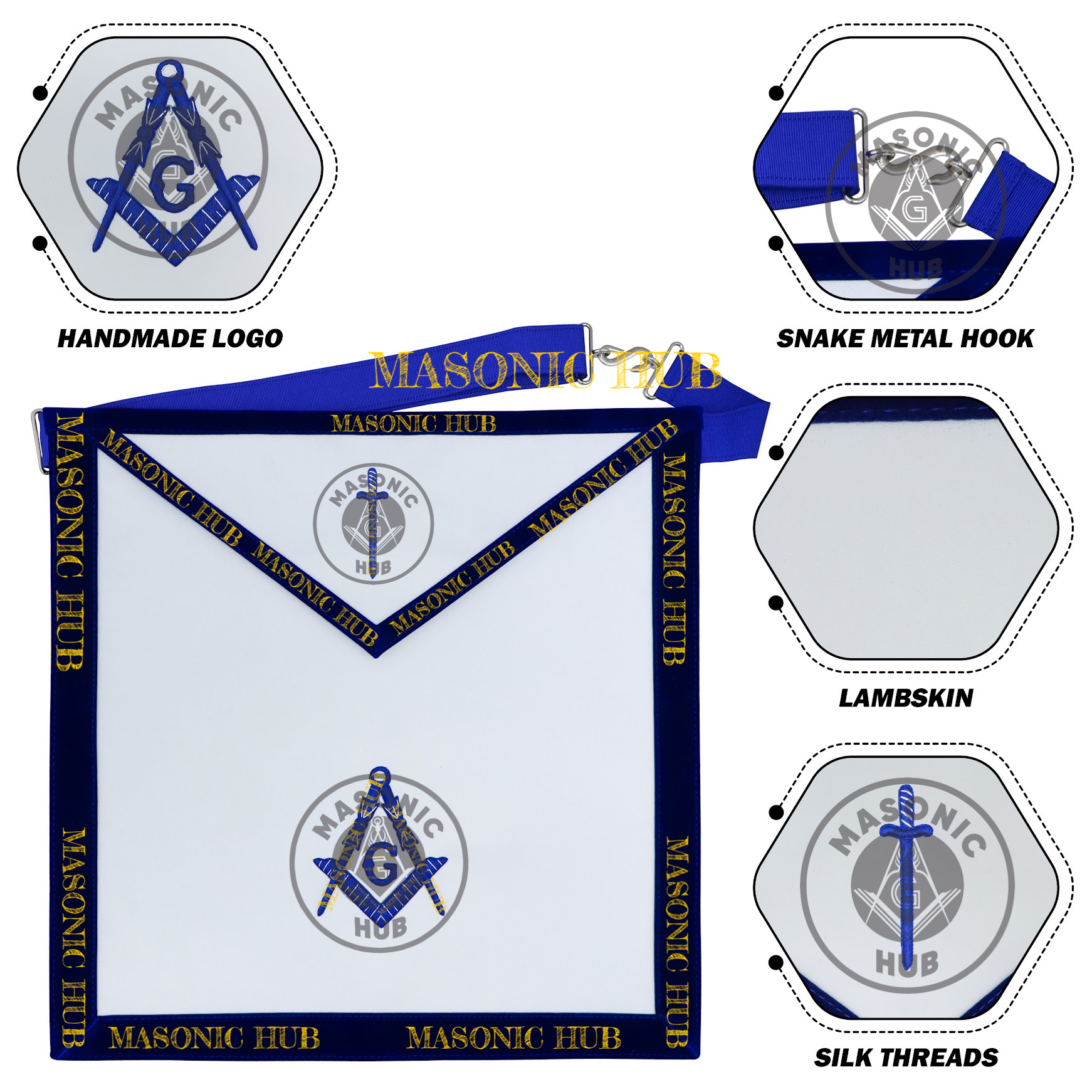 Freemason Tyler Apron – Texas Regulation Blue Lodge Officer Apron Masonic Hub