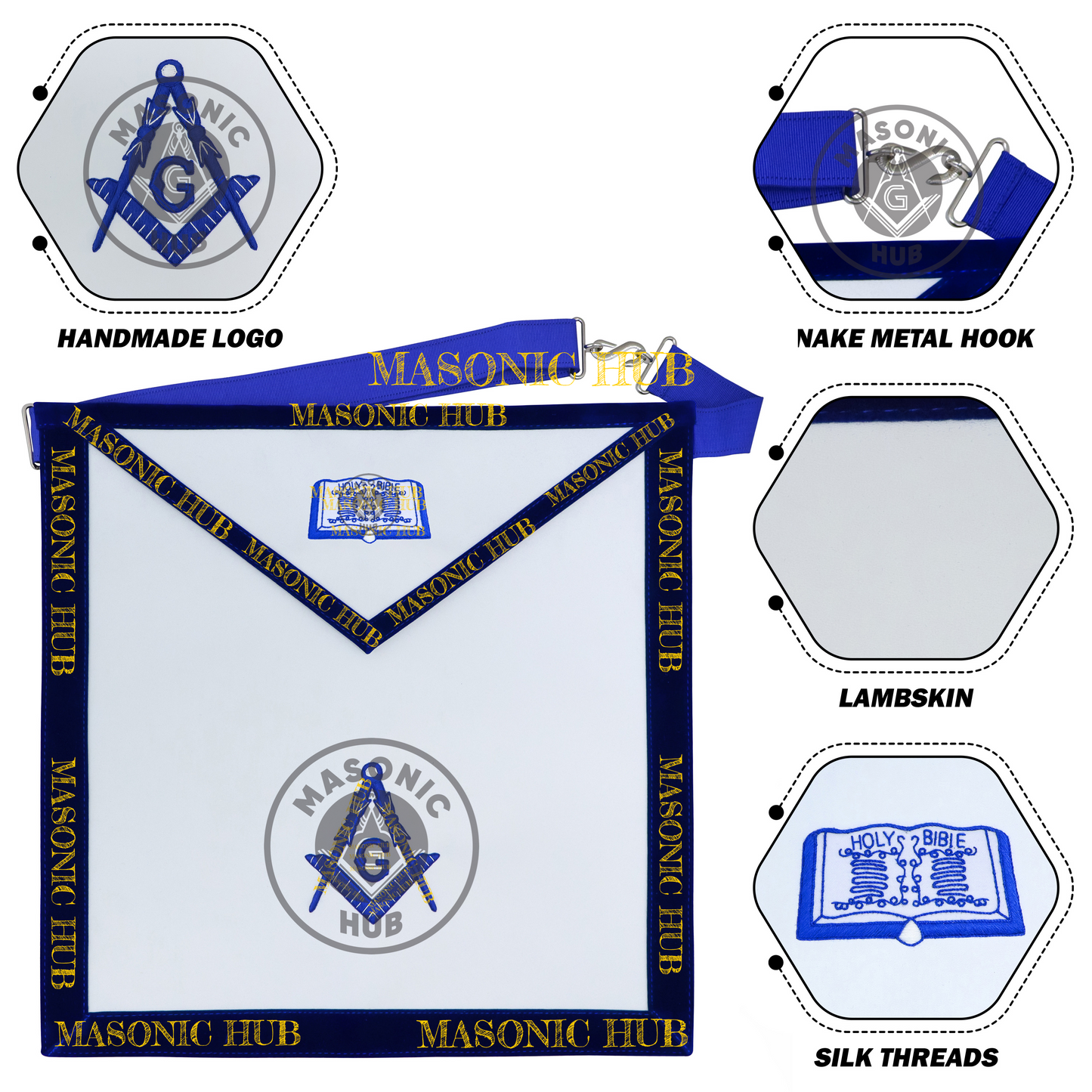 Freemason Chaplain Apron – Texas Regulation Blue Lodge Officer Apron