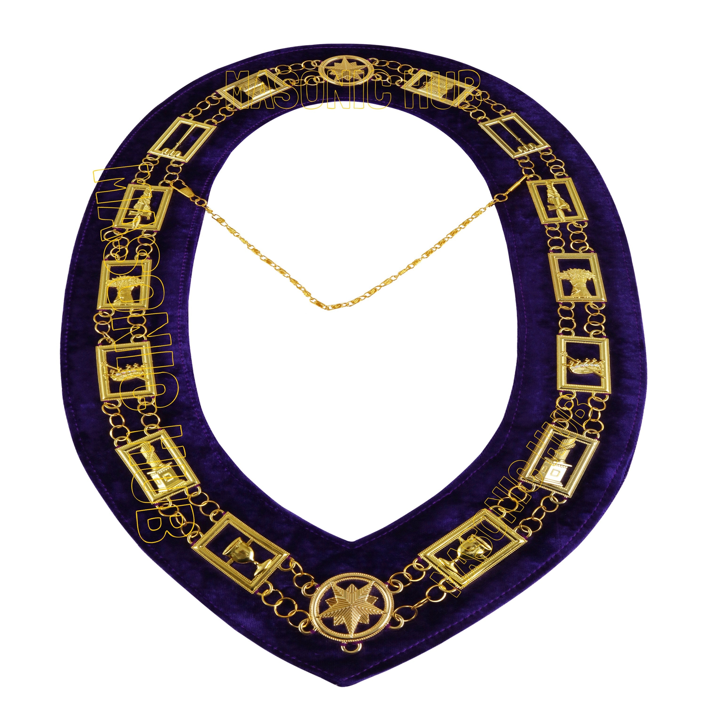 Masonic Regalia OES Order of Star Metal Chain Collar PURPLE Backing Masonic Hub