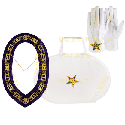 MASONIC OES LOGO CHAIN COLLAR CASE & OES CHAIN COLAR WITH LAMBSKIN GLOVES