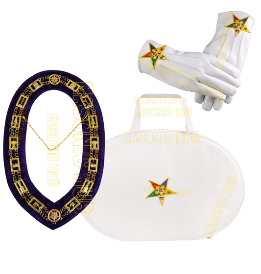 MASONIC OES LOGO CHAIN COLLAR CASE & OES CHAIN COLAR WITH LAMBSKIN GLOVES