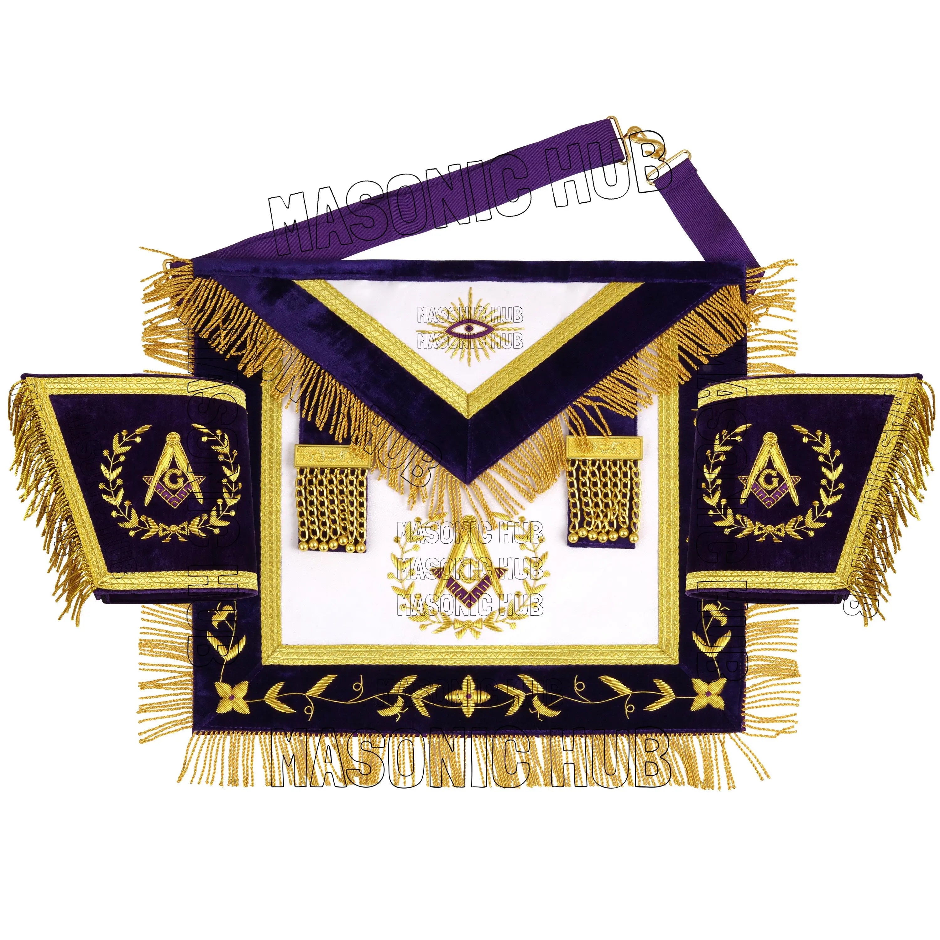 MASONIC GRAND LODGE MASTER MASON 100% LAMBSKIN APRON + CHAIN COLLAR + GAUNTLETS Masonic Hub