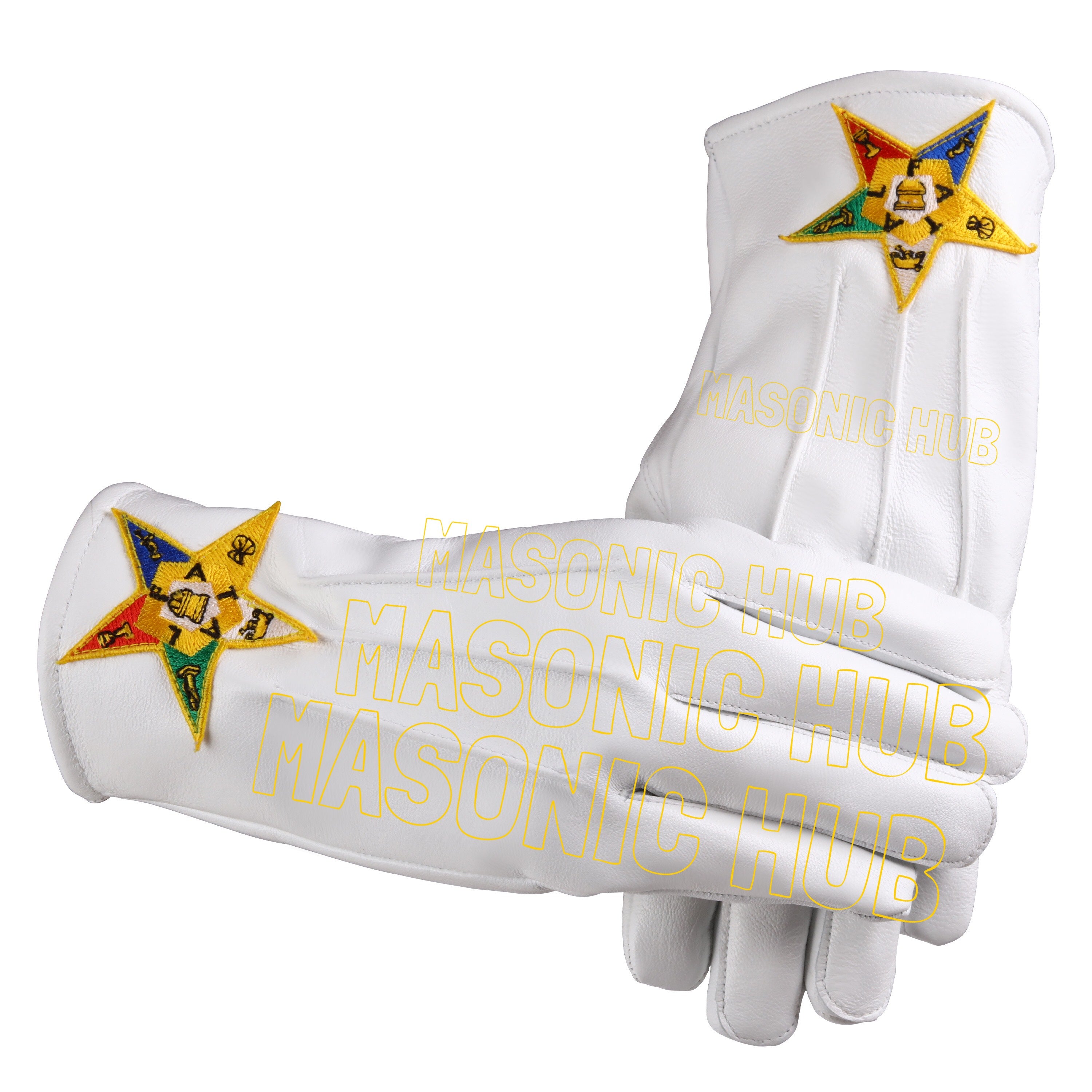 Order of the Eastern Star White Leather Gloves – OES Star Machine Embroidery Patch