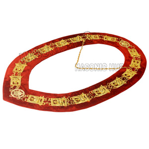 Masonic Shriner Chain Collar – Gold Plated with Red Velvet Backing & Jewel Masonic Hub