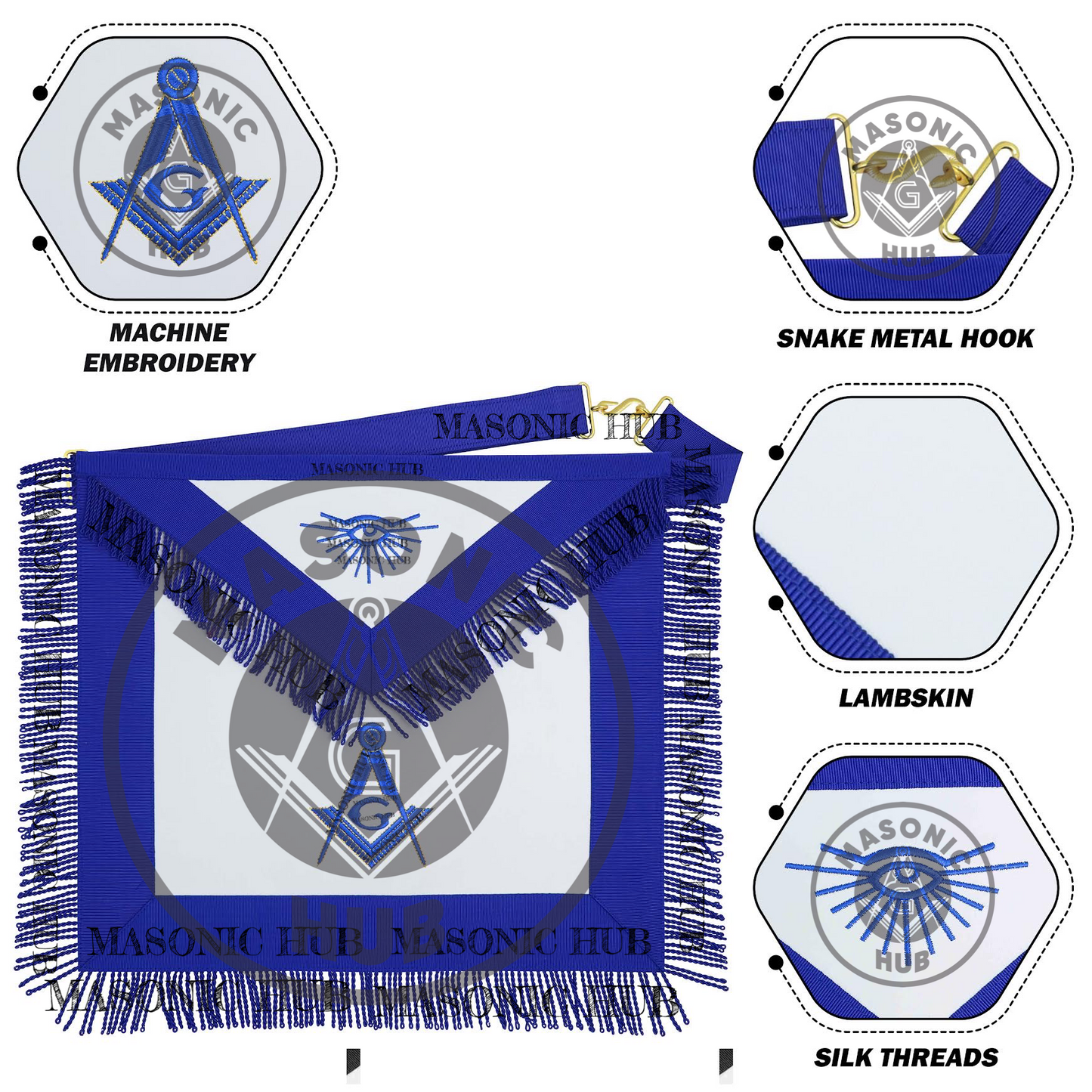 Masonic Regalia Apron – Master Mason Blue Lodge Apron with Embroidery & Fringe
