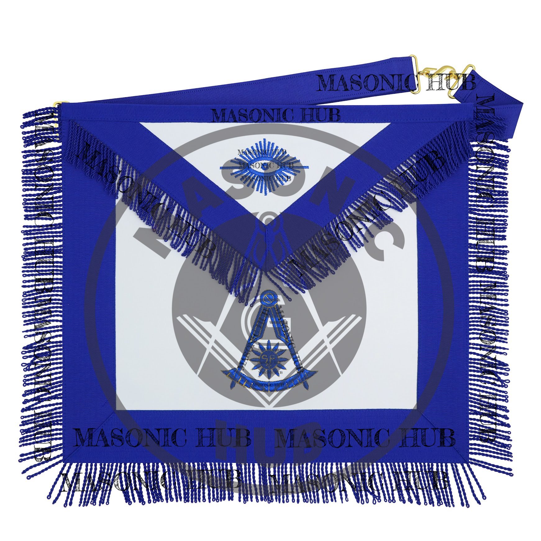 Masonic Past Master Apron – Compass & Quadrant with Sun, Embroidered & Fringe Masonic Hub