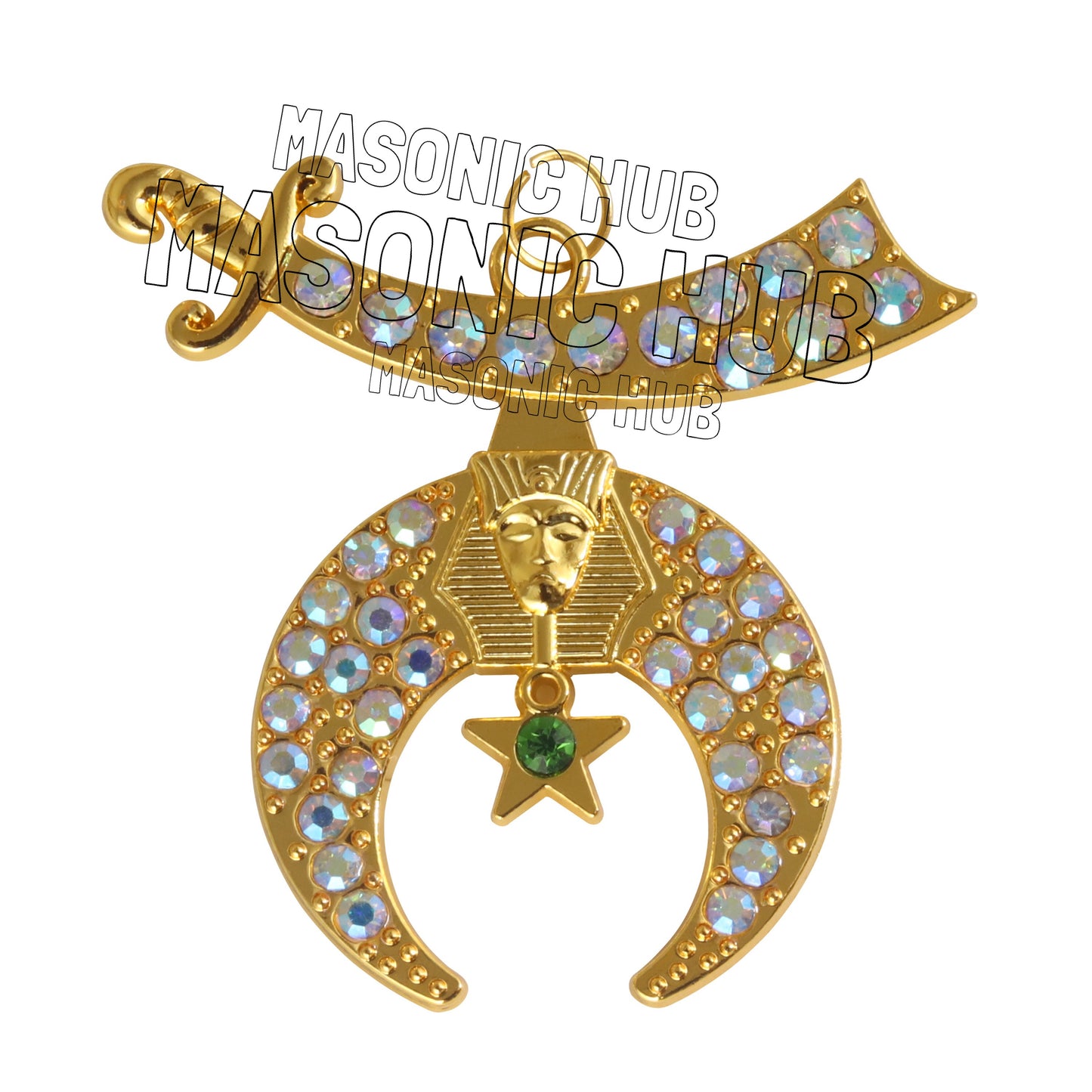 Gold Plated Shriner Jewel with Rhinestones – Masonic Regalia Accessory