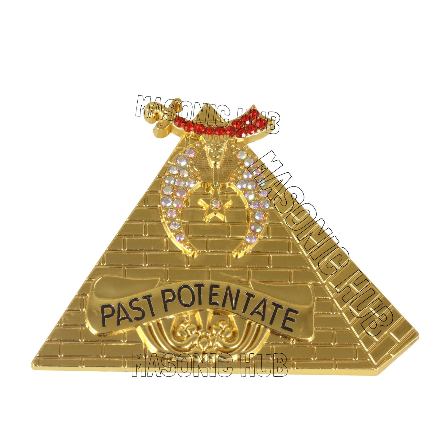Past Potentate Masonic Collar Jewel – Gold Plated Pyramid with Rhinestones