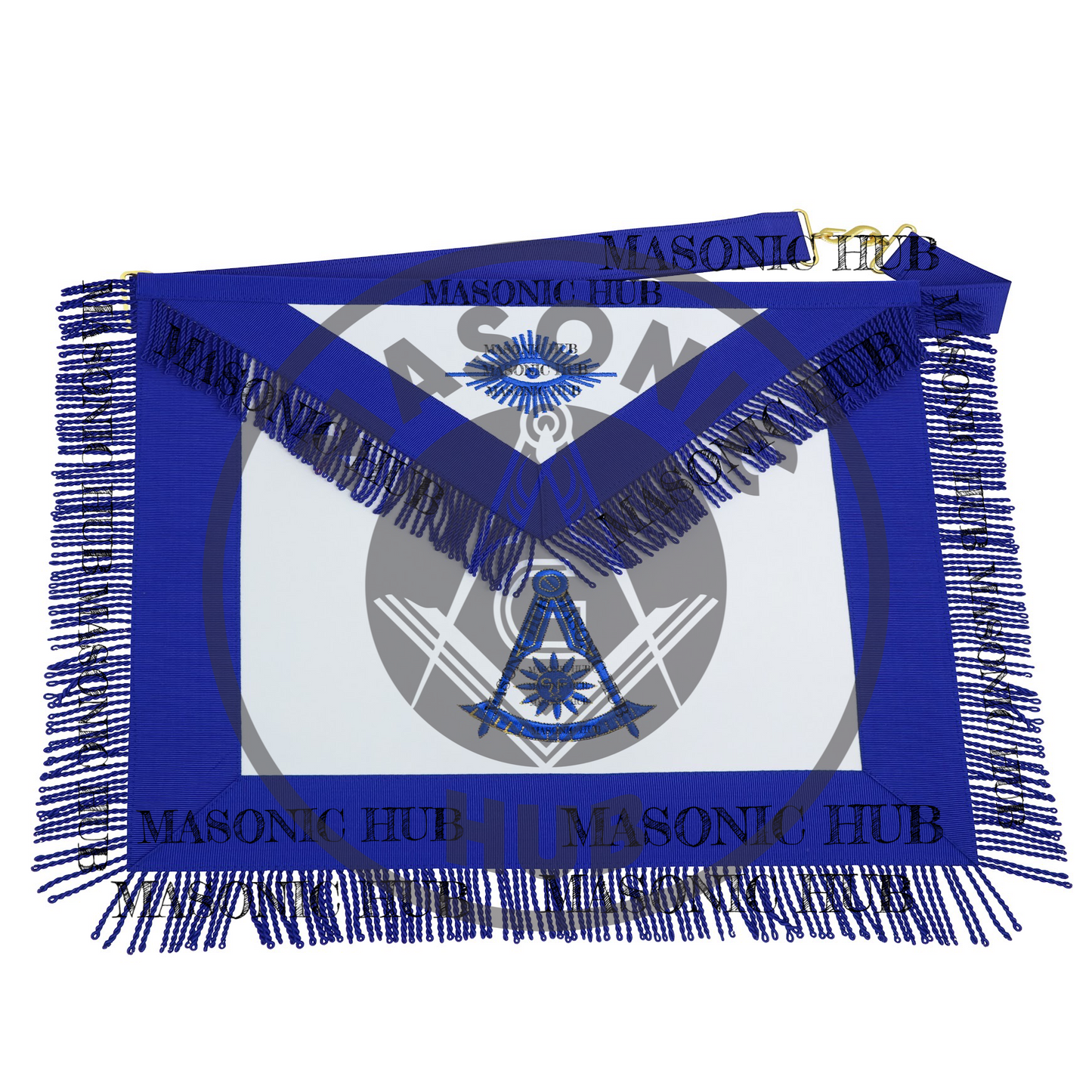 Masonic Past Master Apron – Compass & Quadrant with Sun, Embroidered & Fringe