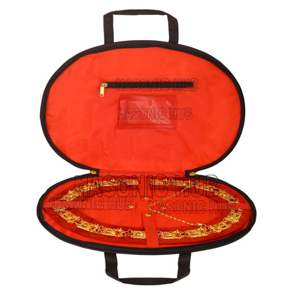 MASONIC SHRINER LOGO CHAIN COLLAR CASE WITH CHAIN COLAR & GLOVES + FREE JEWEL