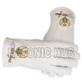 Shriner Masonic White Leather Gloves – Scimitar, Crescent & Star Embroidered Logo Masonic Hub