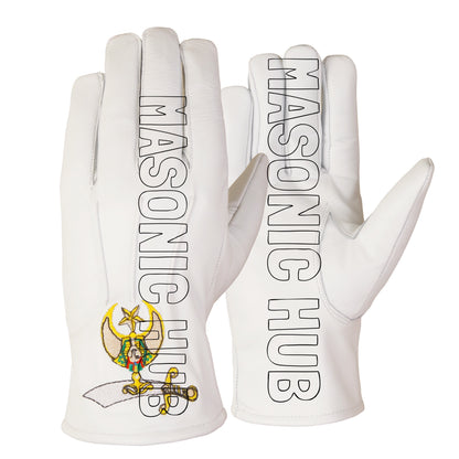 Shriner Masonic White Leather Gloves – Scimitar, Crescent & Star Embroidered Logo