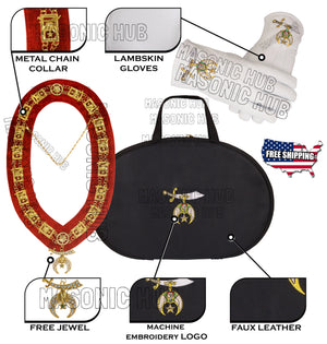 MASONIC SHRINER LOGO CHAIN COLLAR CASE WITH CHAIN COLAR & GLOVES + FREE JEWEL Masonic Hub