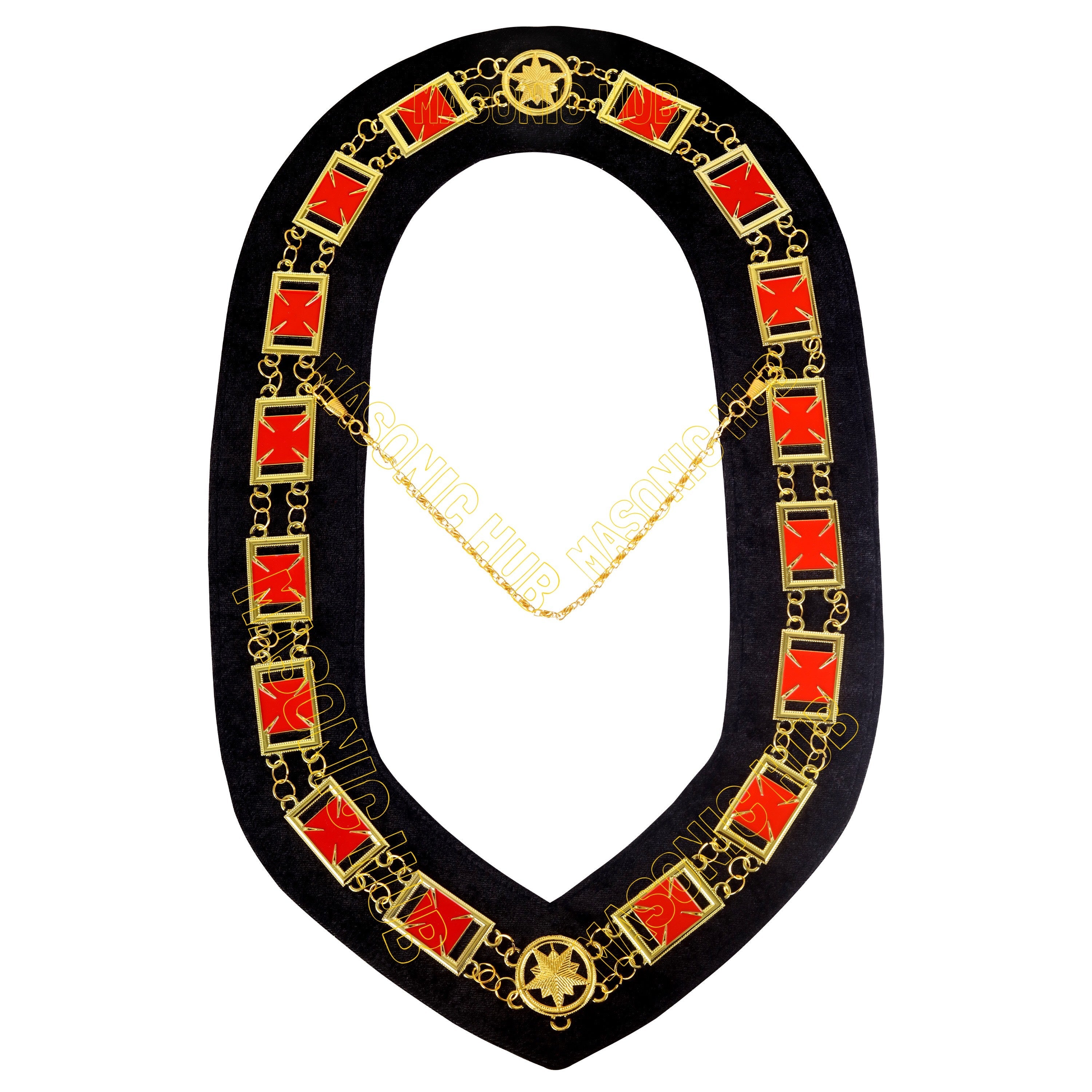 Masonic Regalia Knights Templar Commandery Chain Collar Black Velvt -Gold Plated Masonic Hub