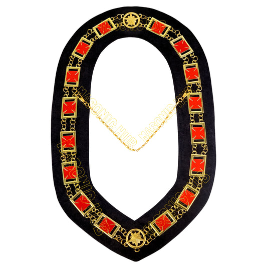 Masonic Regalia Knights Templar Commandery Chain Collar Black Velvt -Gold Plated