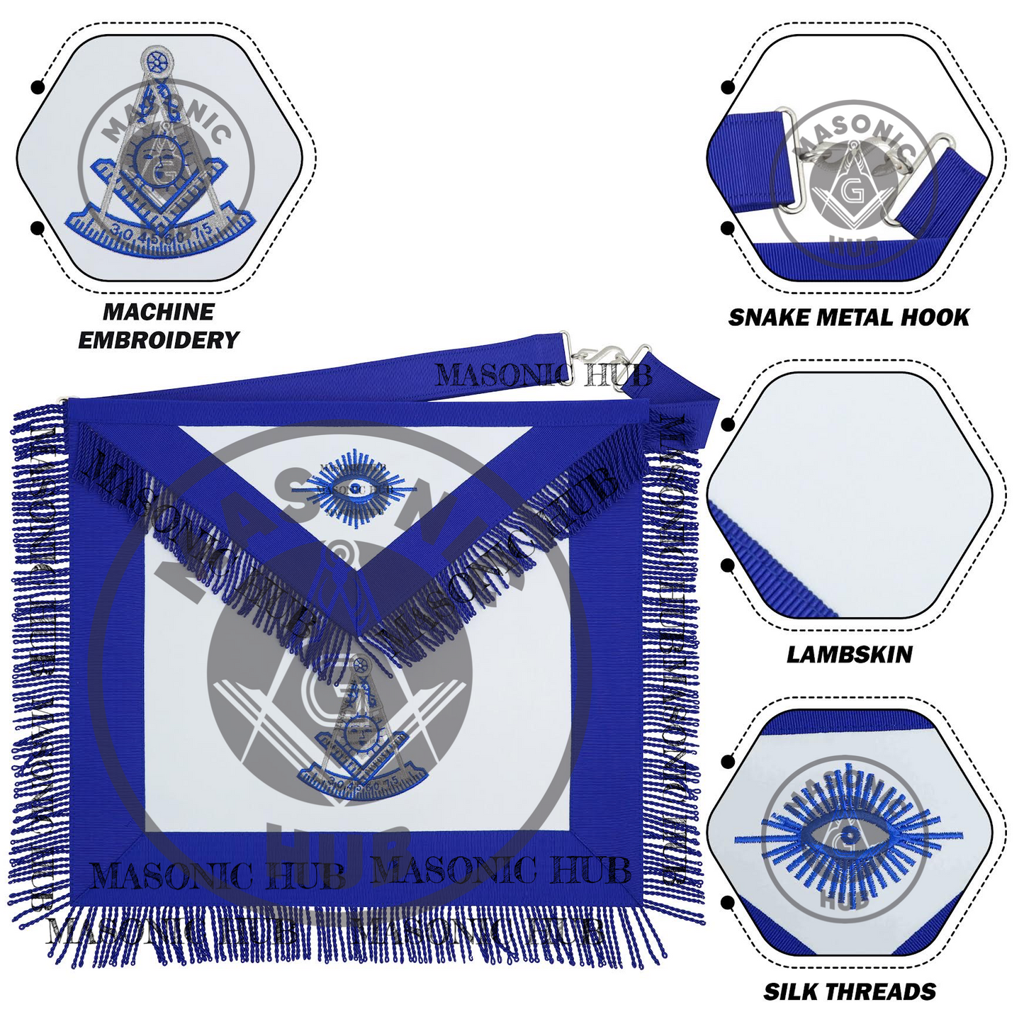 Masonic Past Master Apron – Embroidered with Metallic Silver Threads & Fringe