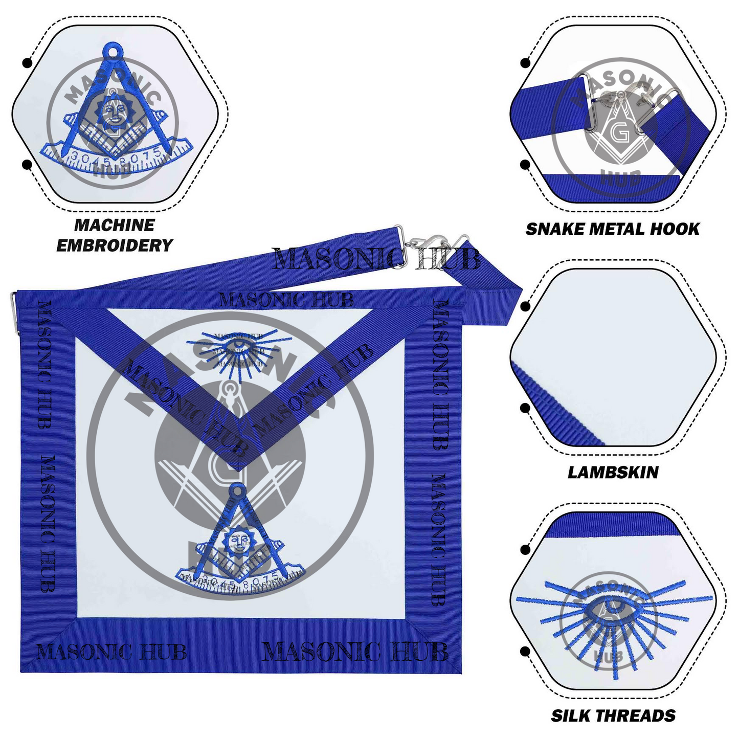 Masonic Past Master Apron – Embroidered with Metallic Silver Threads & Fringe (Copy)