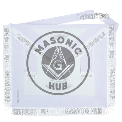 New Freemason Past Master Fringe Apron All White with Sun Emblem Embroidery