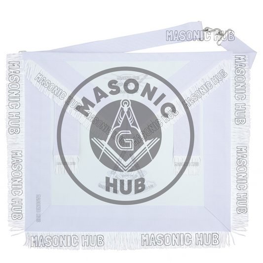 New Freemason Past Master Fringe Apron All White with Sun Emblem Embroidery
