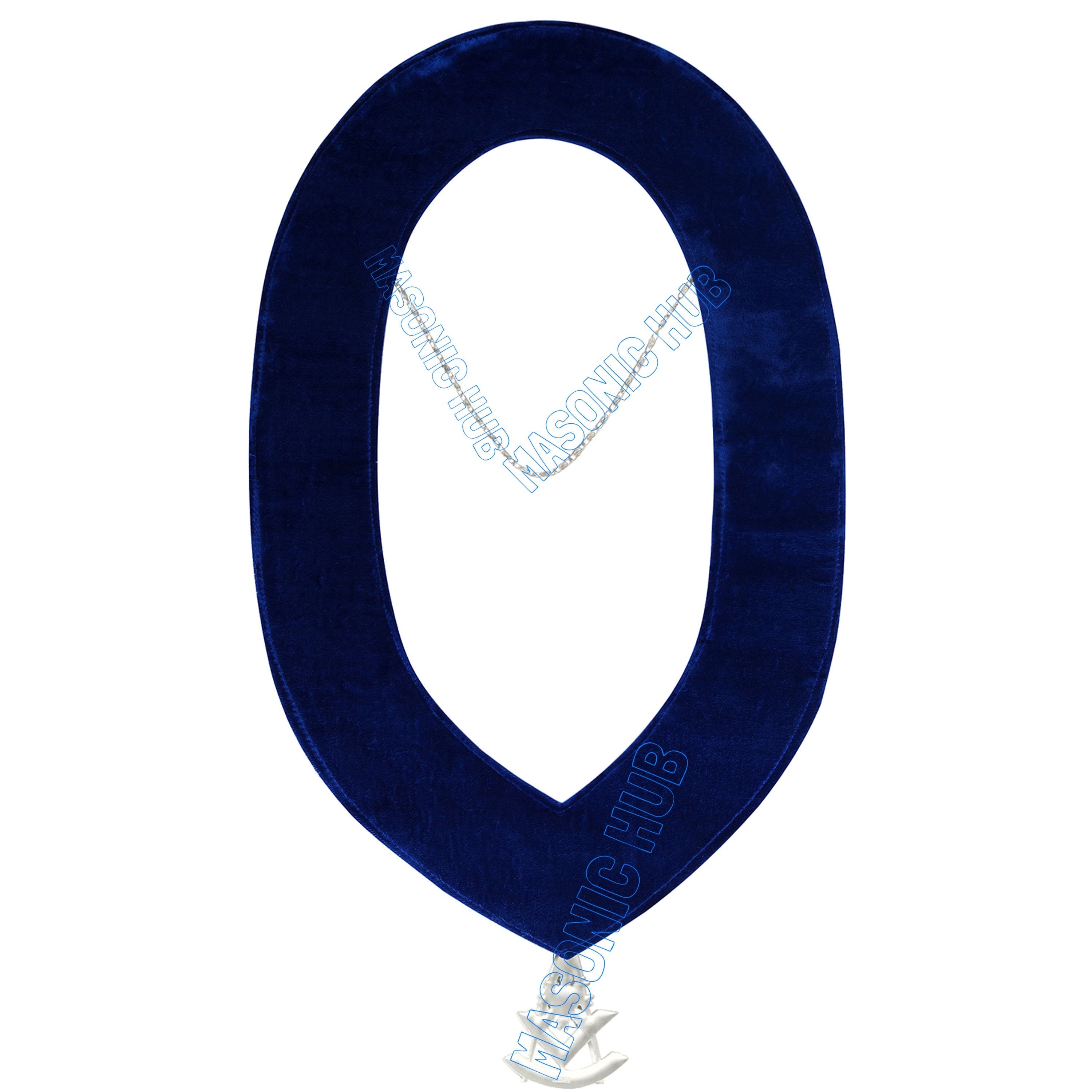 Masonic Past Master Metal Chain Collar Blue Backing With Rhinestones & Jewel Masonic Hub