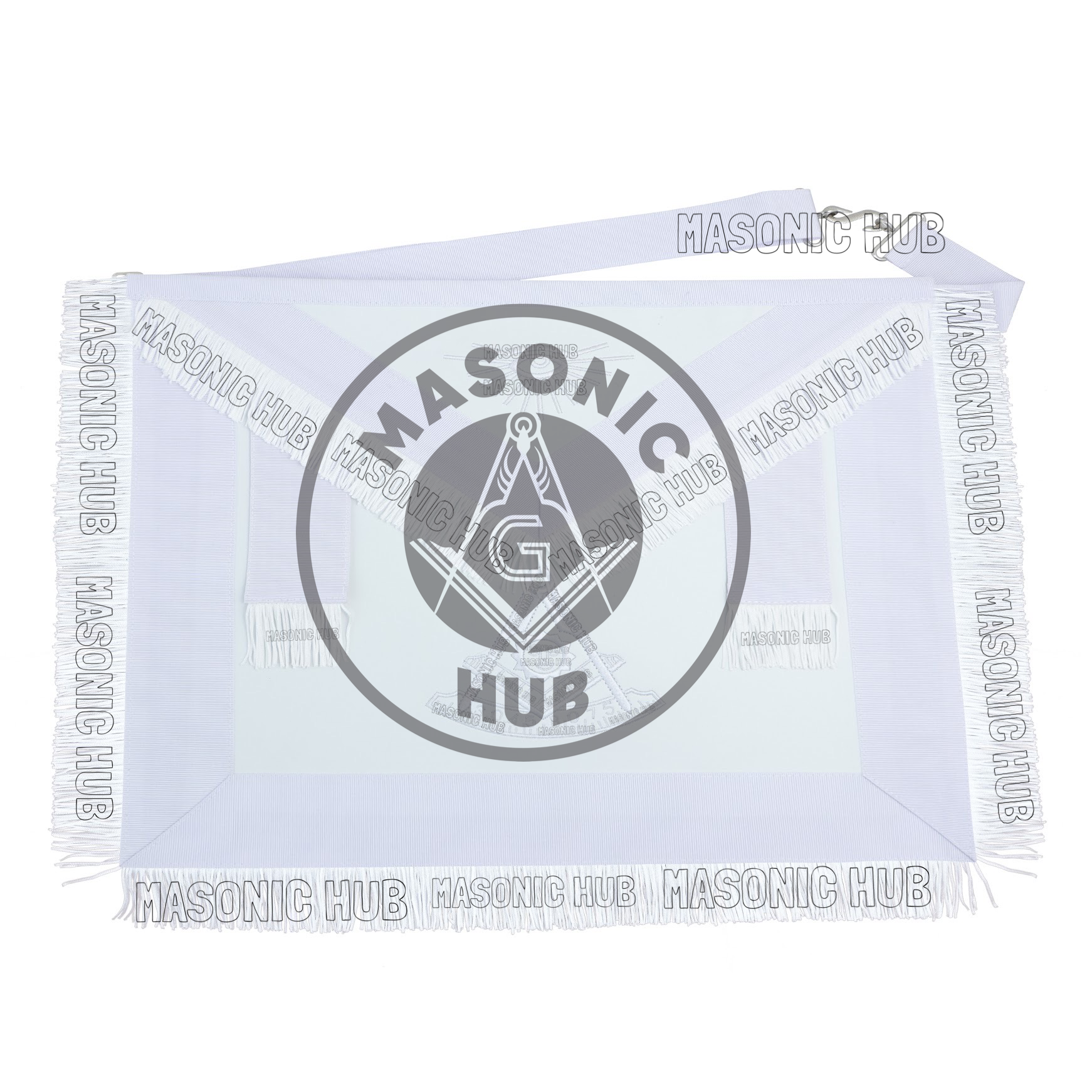 New Freemason Past Master Fringe Apron All White with Sun Emblem Embroidery Masonic Hub
