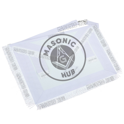 New Freemason Past Master Fringe Apron All White with Sun Emblem Embroidery