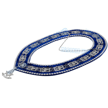 Masonic Past Master Metal Chain Collar Blue Backing With Rhinestones & Jewel