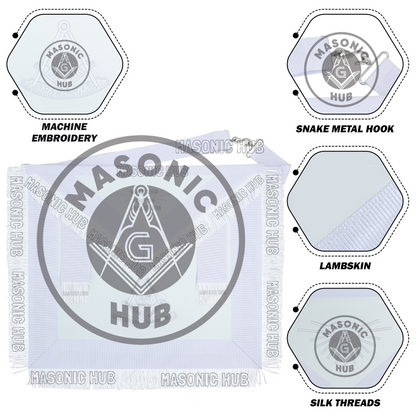 New Freemason Past Master Fringe Apron All White with Sun Emblem Embroidery