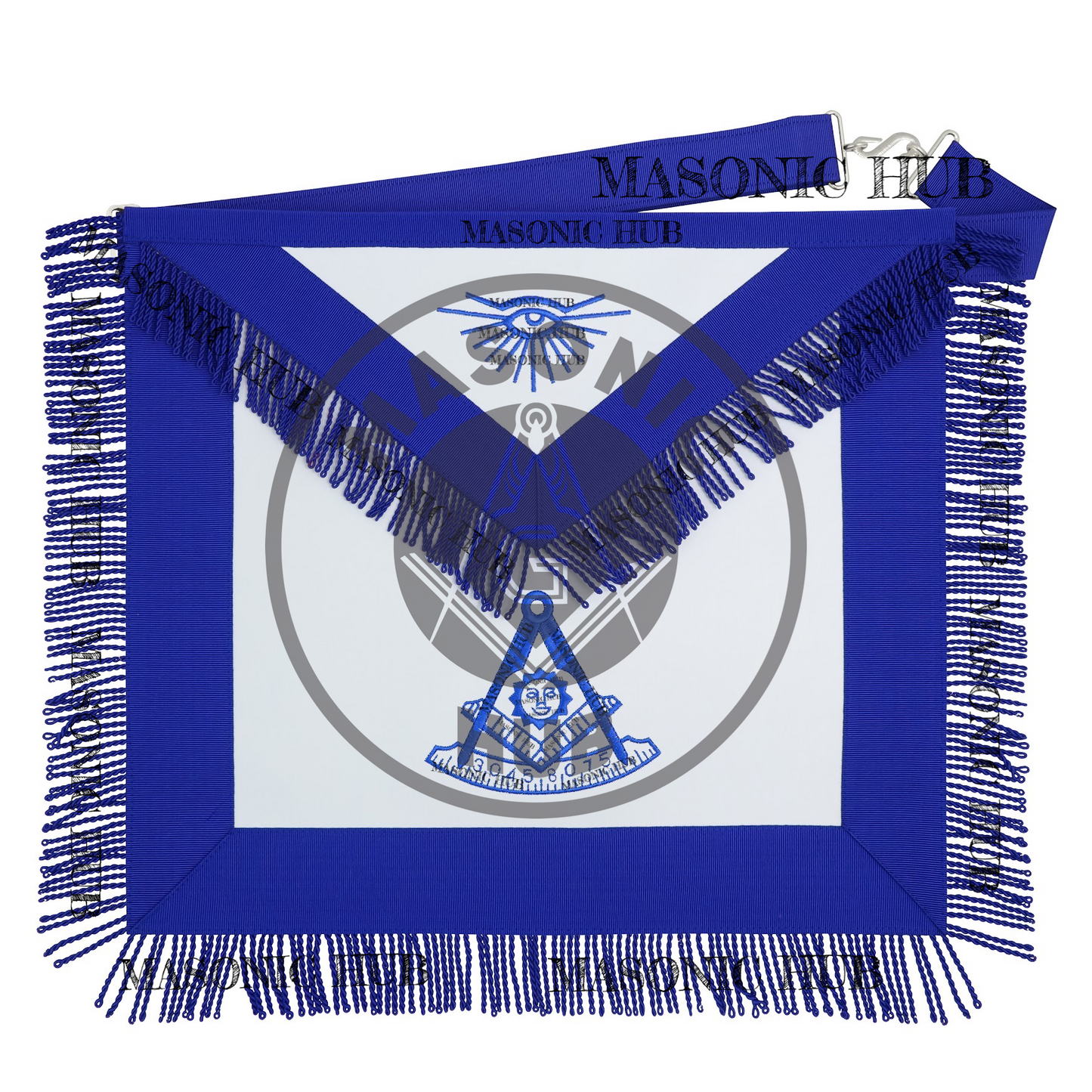 Past Master Masonic Apron – All Blue Sun Emblem with Embroidery & Fringe Regalia