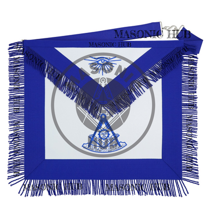 Past Master Masonic Apron – All Blue Sun Emblem with Embroidery & Fringe Regalia