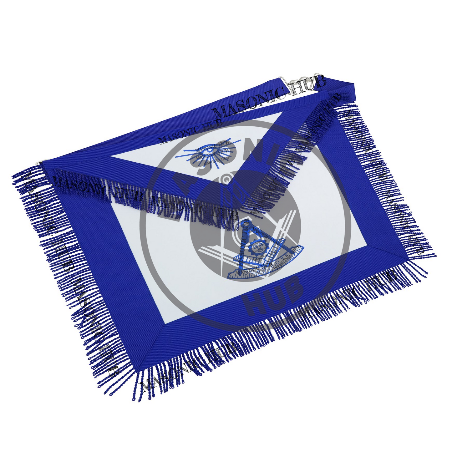 Past Master Masonic Apron – All Blue Sun Emblem with Embroidery & Fringe Regalia