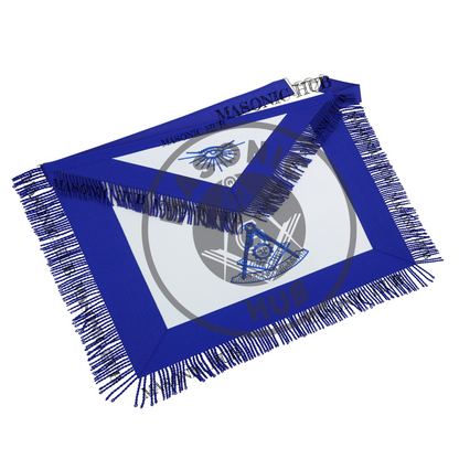 Past Master Masonic Apron – All Blue Sun Emblem with Embroidery & Fringe Regalia