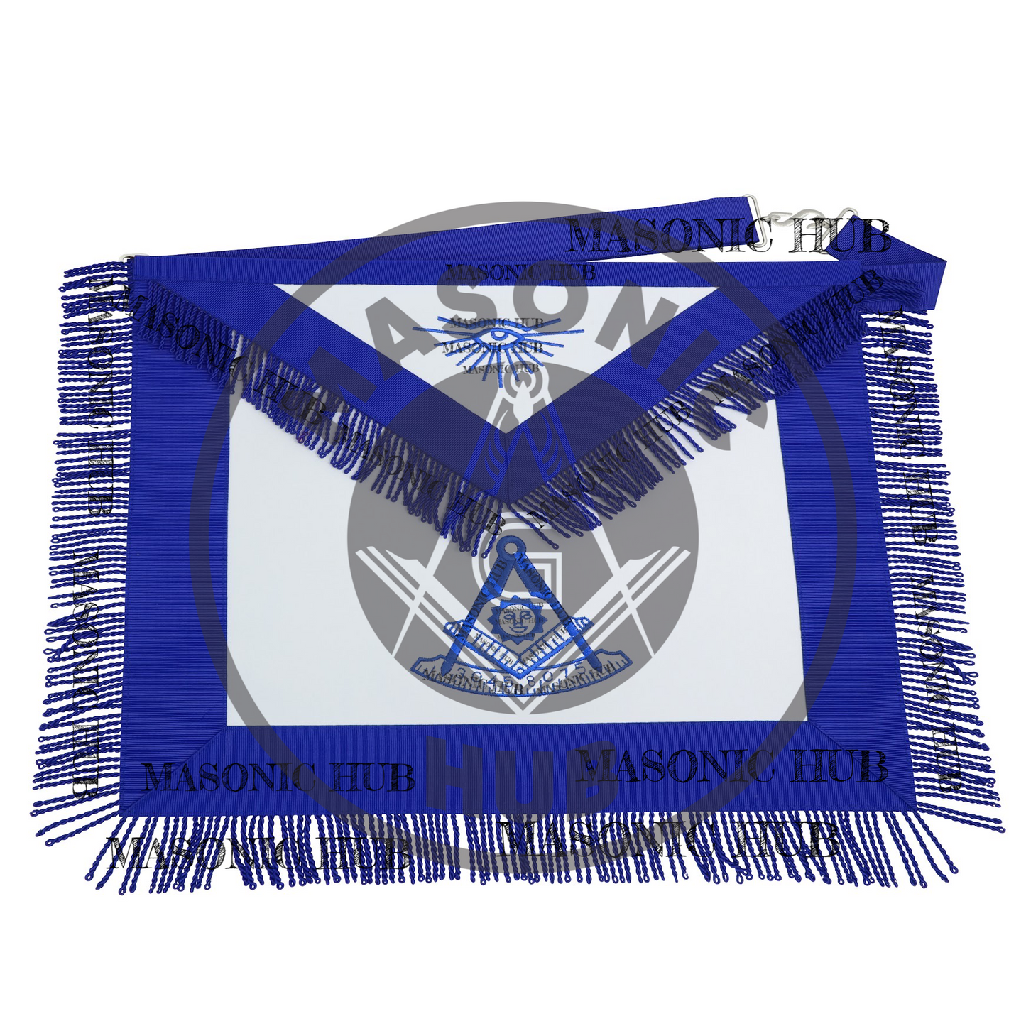 Past Master Masonic Apron – All Blue Sun Emblem with Embroidery & Fringe Regalia
