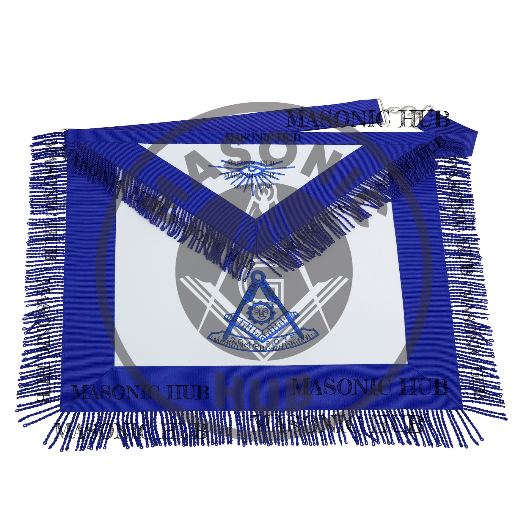 Past Master Masonic Apron – All Blue Sun Emblem with Embroidery & Fringe Regalia Masonic Hub