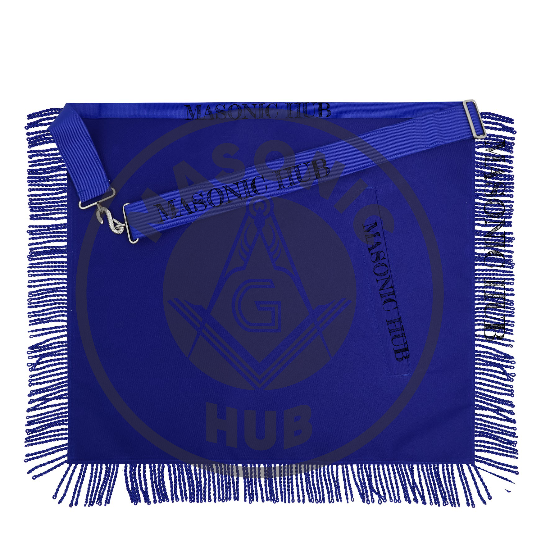 Past Master Masonic Apron – All Blue Sun Emblem with Embroidery & Fringe Regalia Masonic Hub