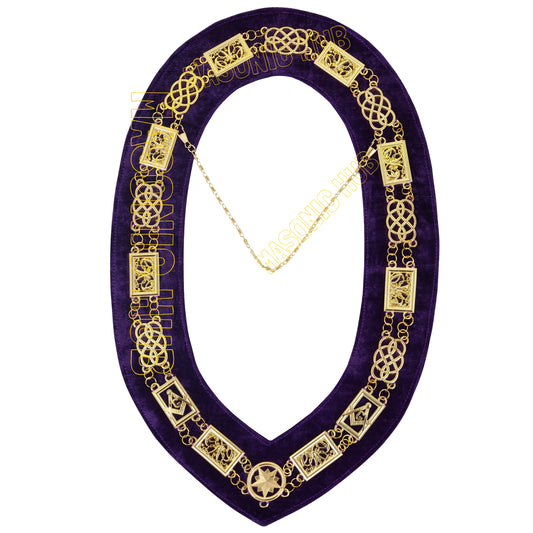 MASONIC REGALIA GRAND LODGE MASON METAL DRESS CHAIN COLLAR PURPLE BACKING - GOLD