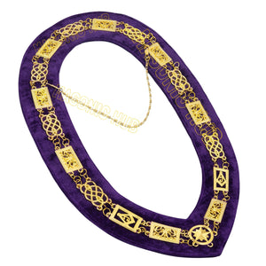 MASONIC REGALIA GRAND LODGE MASON METAL DRESS CHAIN COLLAR PURPLE BACKING - GOLD Masonic Hub