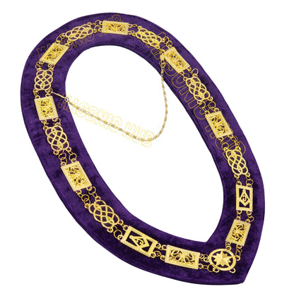 Masonic Grand Master Apron Set – Sheepskin Leather, Gold Bullion Embroidery + Chain Collar, Jewel & Gauntlet Cuffs