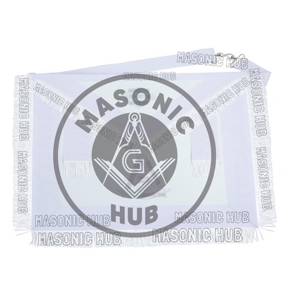 Masonic Past Master Apron – Freemason All White Fringe Regalia with Embroidery
