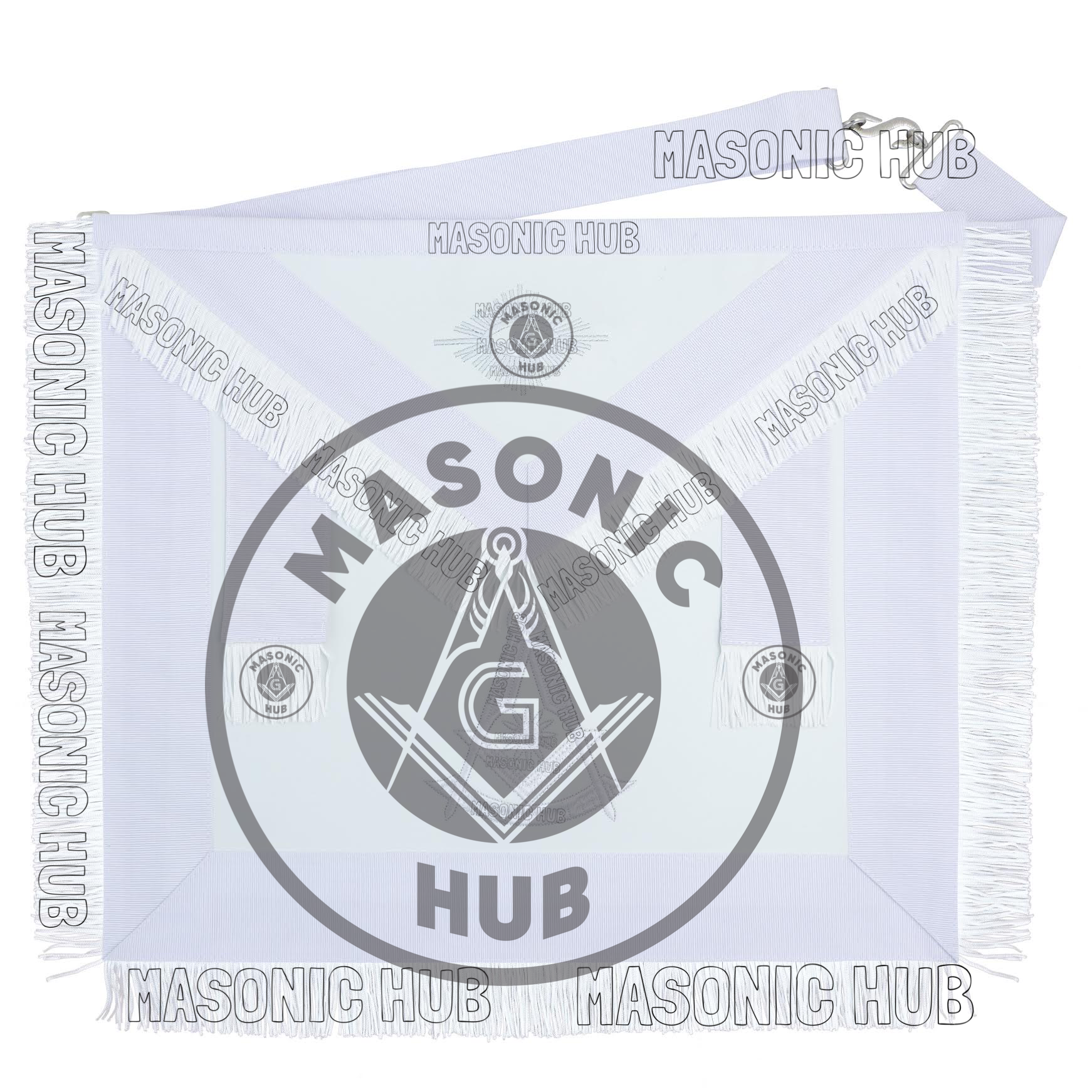 Masonic Past Master Apron – Freemason All White Fringe Regalia with Embroidery